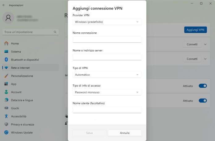 VPN su Windows 11: Impostazioni Vpn Windows 11