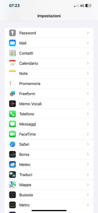 Impostazioni Iphone