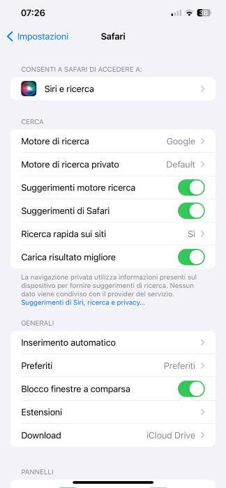 Impostazioni Safari Iphone