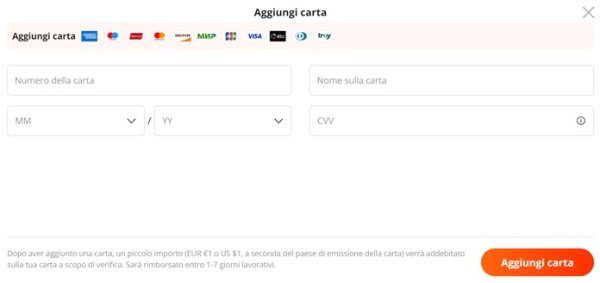 Aggiungi Carta Aliexpress Conferma