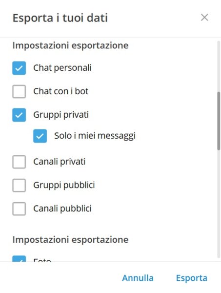 Esporta I Tuoi Dati Telegram