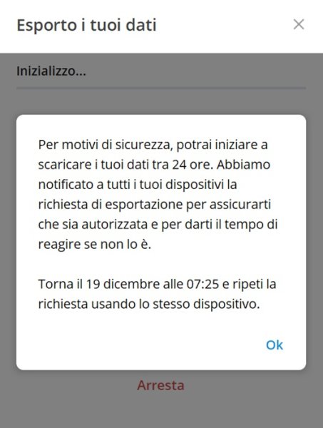 esporto i tuoi dati per vedere i messaggi cancellati su telegram