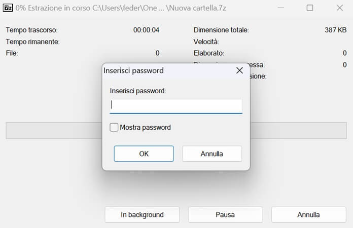 Inserisci Password 7 Zip