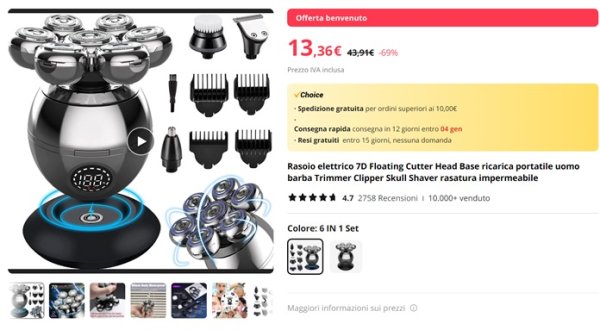 Offerta Benvenuto Aliexpress Rasoio Elettrico