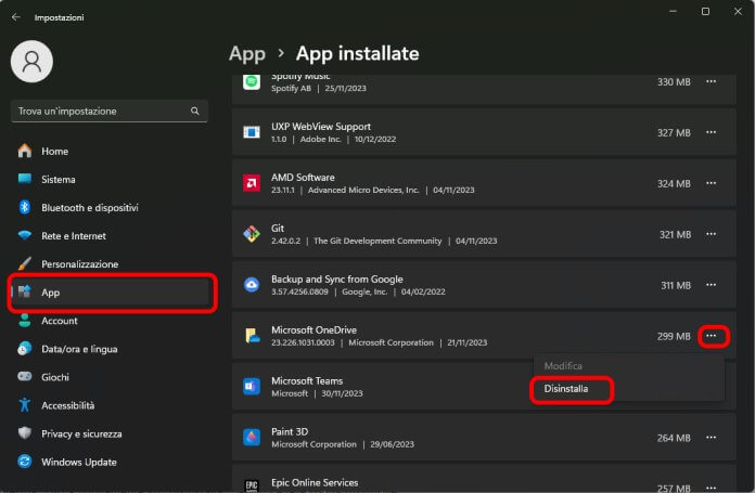 Rimuovere One Drive da windows 10 e 11