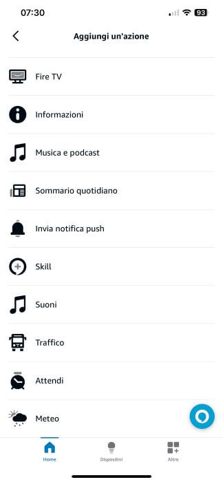 Routine Alexa Aggiungi Azione