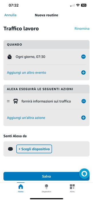 Routine Alexa Scegli Dispositivo