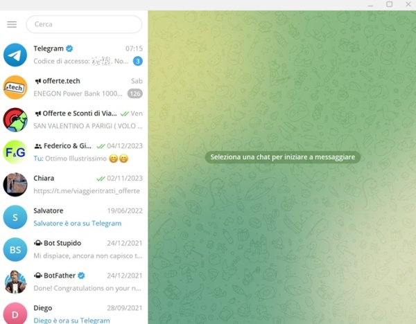 Telegram Desktop Schermata Iniziale