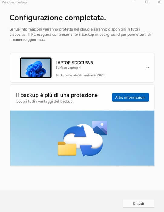 Windows Backup Configurazione Completata
