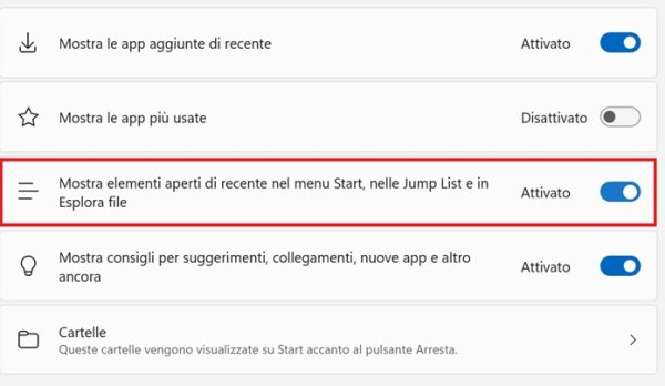 Disattivare Cronologie Jump List Windows