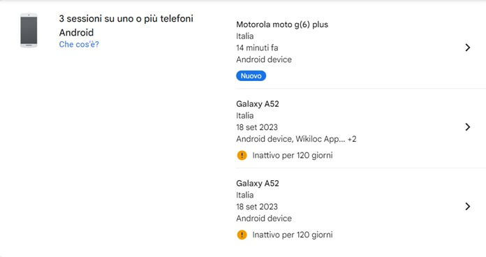 Google Account Web Lista Telefoni