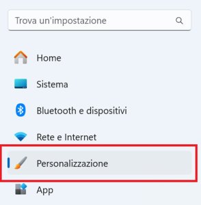 Personalizzazione Impostazioni Windows