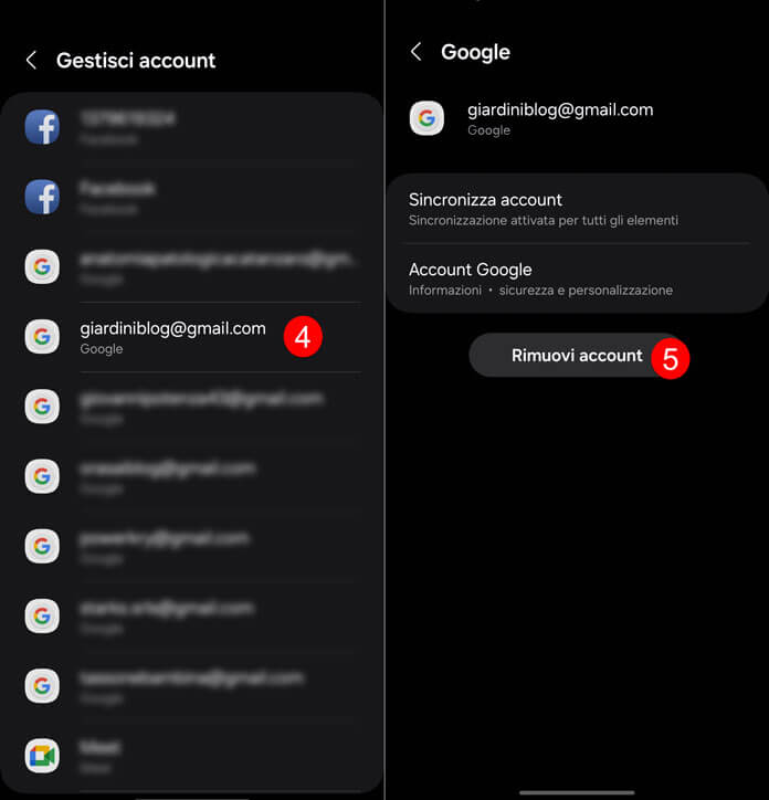 Rimuovere Account Google Android