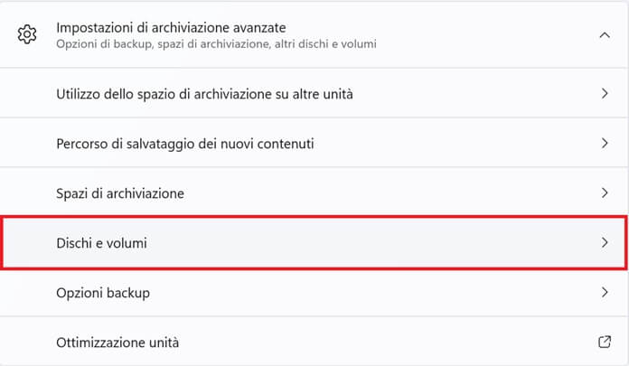 App Impostazioni Windows 11 Dischi E Volumi