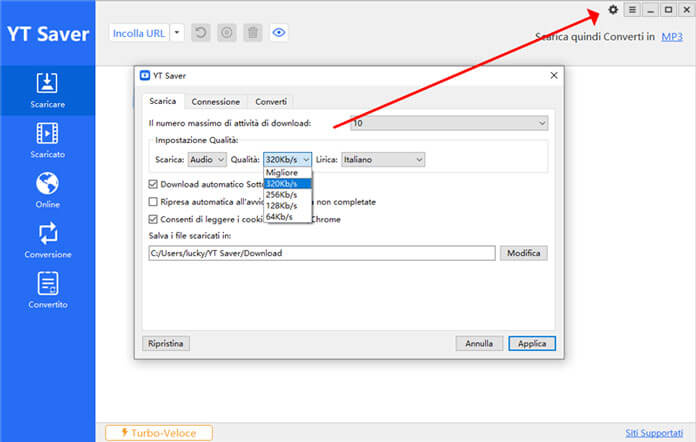 YT Saver Seleziona Qualita Audio