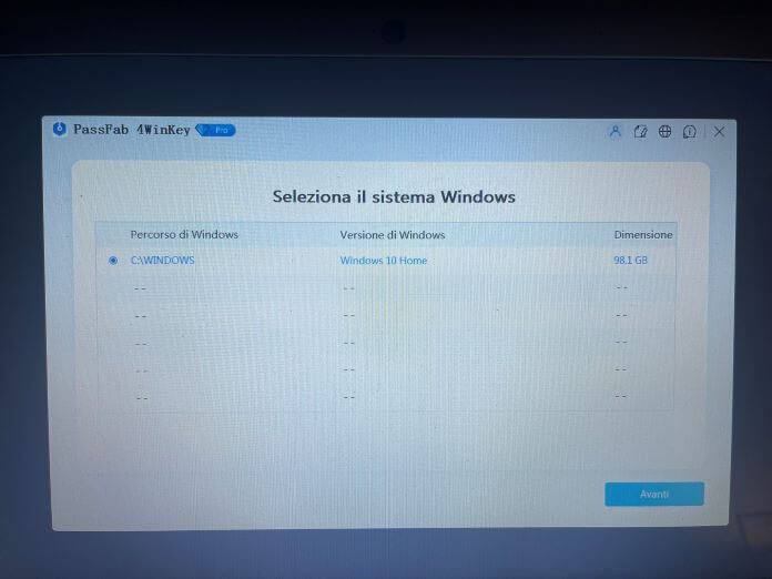 Passfab 4winkey Seleziona Sistema