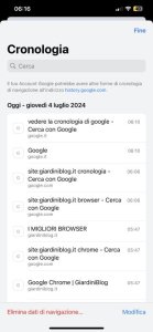 App Chrome Scheda Cronologia