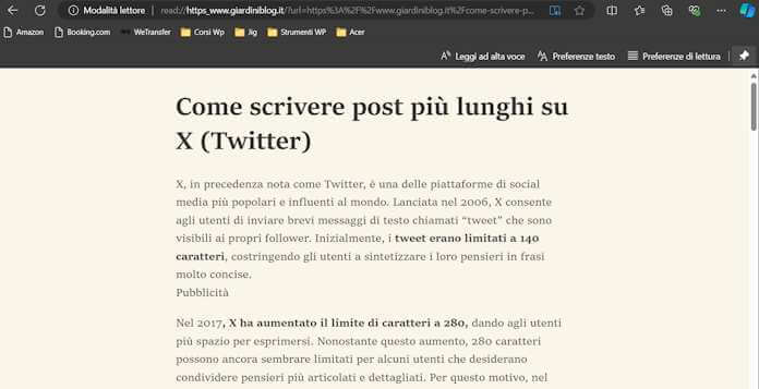 Edge Modalità Lettura
