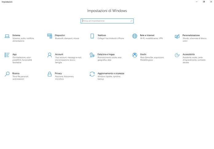 Impostazioni Windows