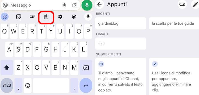 La clipboard di Android: Android Clipboard 1