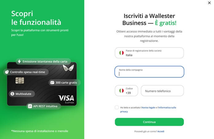 Wallester Business Iscrizione