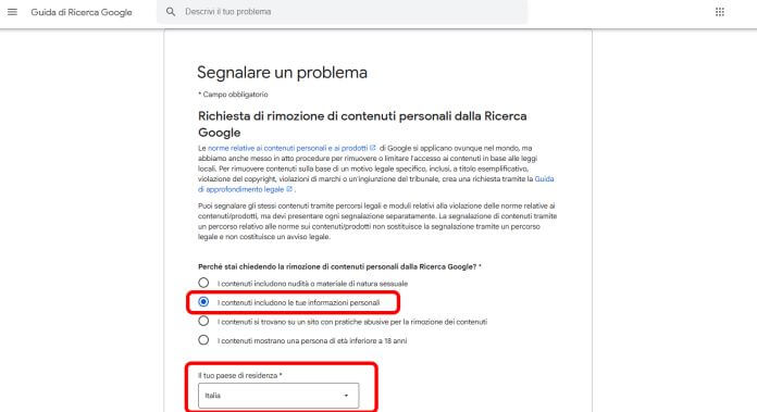 Rimuovere Informazioni Personali