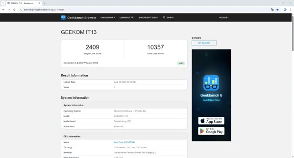 Geekom Mini IT13 2025 Geekbench 6 Gpu