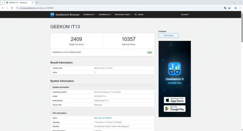 Geekom Mini IT13 2025 Geekbench 6 Gpu
