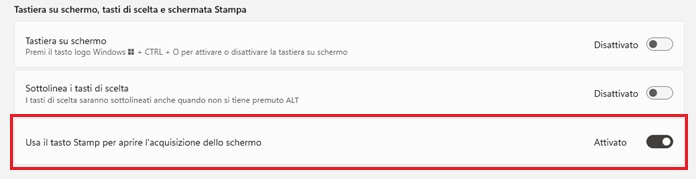 Impostazioni tasto Stamp Windows 11