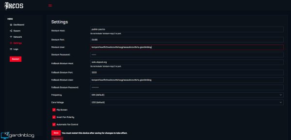 Bitaxe Gamma 601 Interfaccia 2