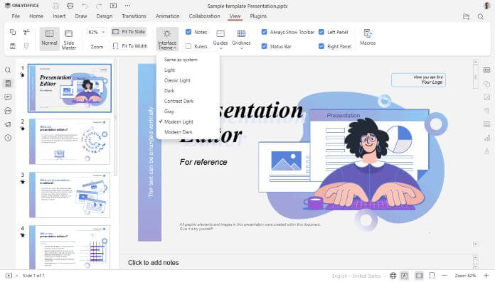 Interfaccia Tema Onlyoffice Docs 9.0