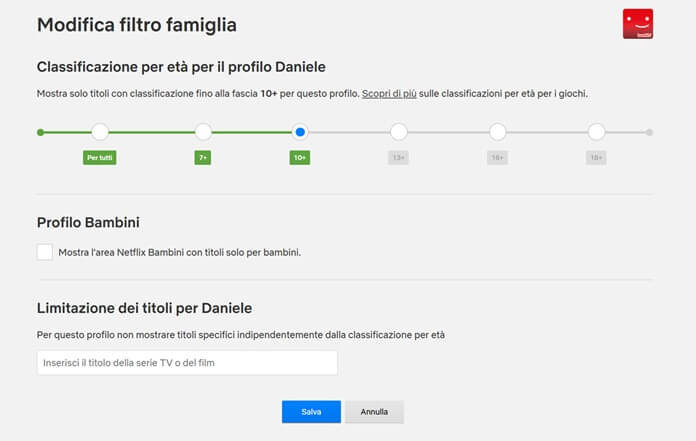 Modifica Filtro Famiglia Netflix