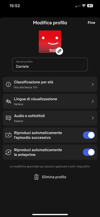 Modifica Profilo Netflix Via App