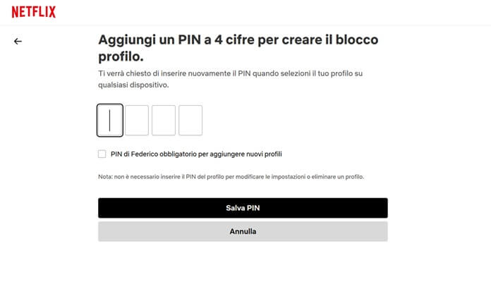 Netflix Aggiungi Un Pin A 4 Cifre