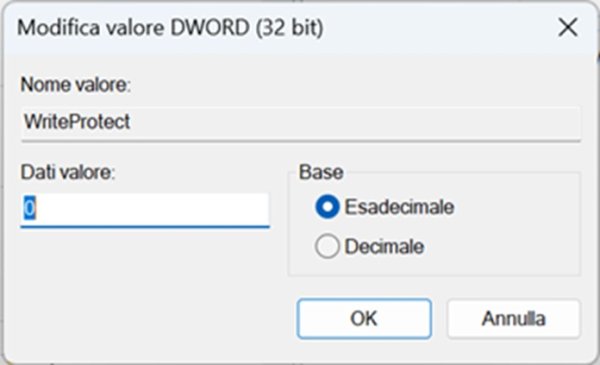Writeprotect Dati Valore Zero