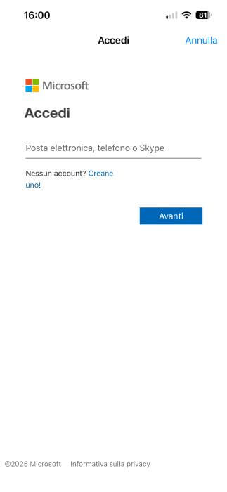 Accedi Account Microsoft