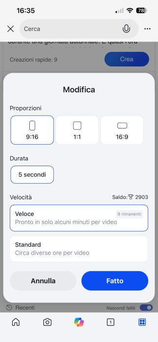 Impostazioni Sora Gratis App Bing