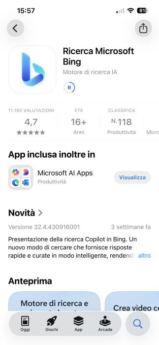 Ricerca Microsoft Bing App Download