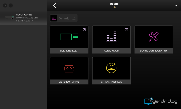 RODECaster_App Schermata Iniziale