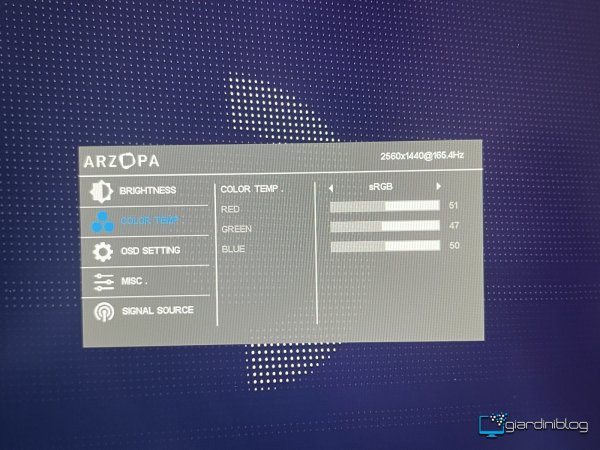 Temperatura Colore OSD