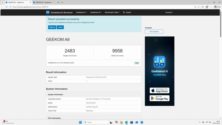 Geekbench 6 CPU Link