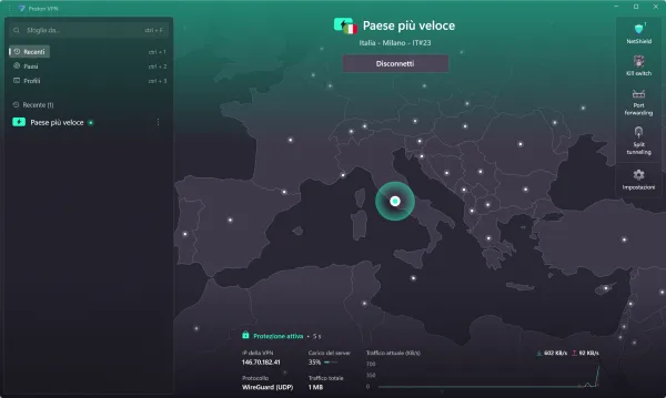 ProtonVPN E Selezione Paese