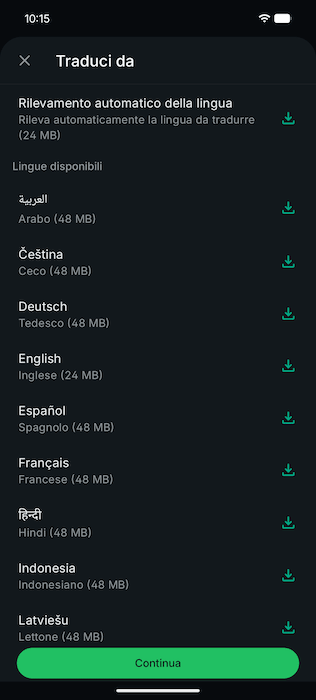 Selezione Lingua Per Traduzione Messaggio Whatsapp Versione Android