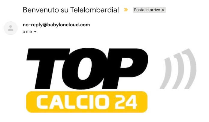 email benvenuto telelombardia