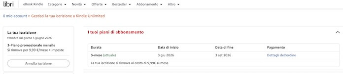 gestione abbonamento kindle unlimited