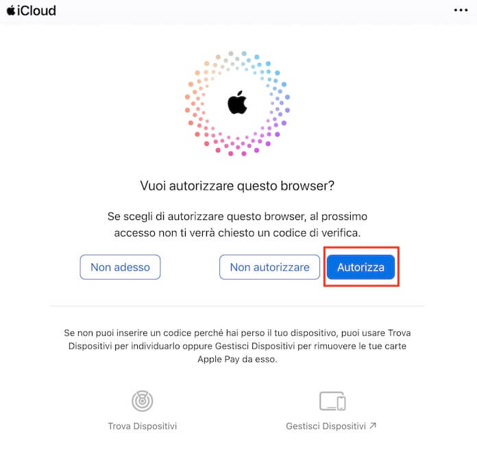 icloud.com autorizza questo browser