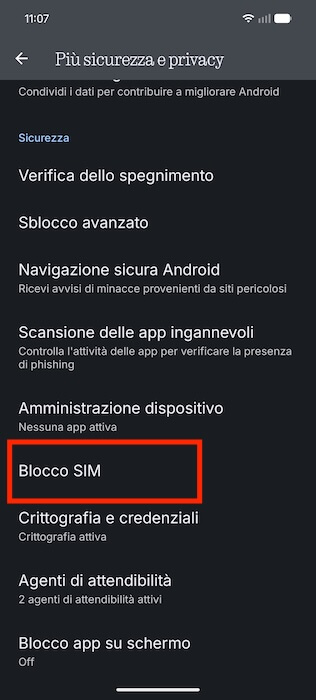 Impostazioni Android Blocco Sim