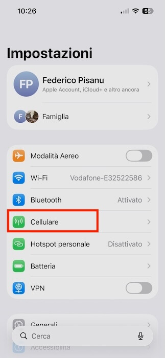 impostazioni iphone cellulare