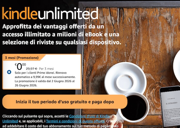 kindle unlimited 3 mesi gratis