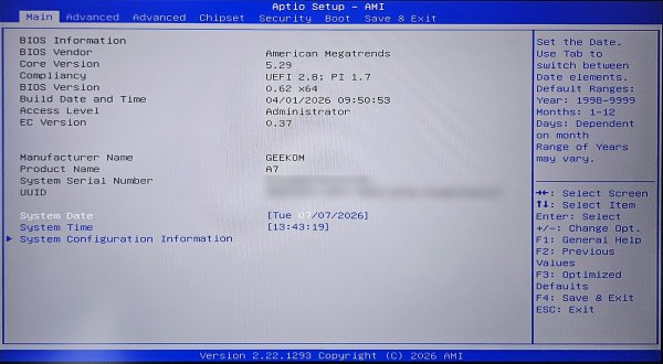 Geekom A7 Bios 1